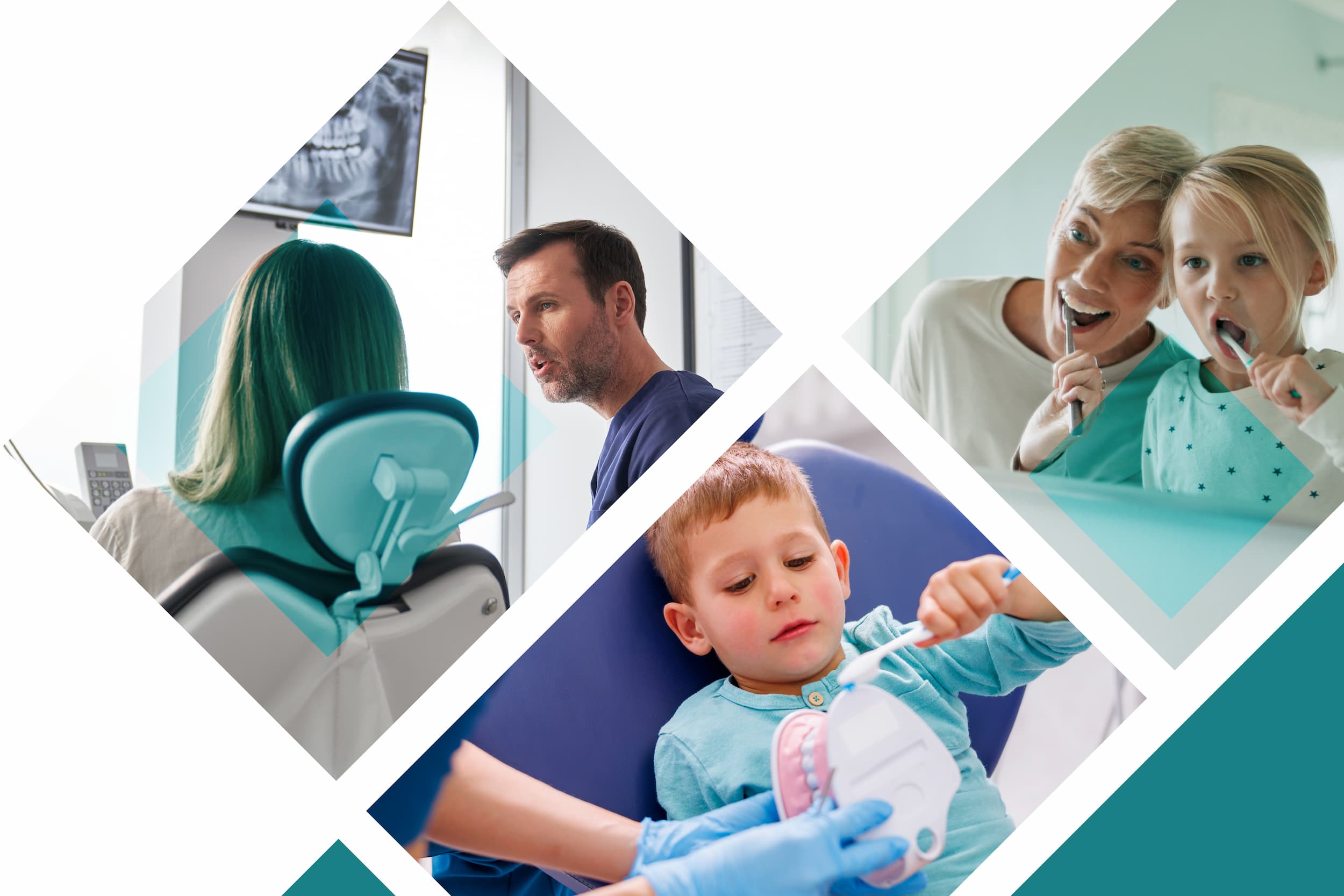 3 square images of people at the dentist